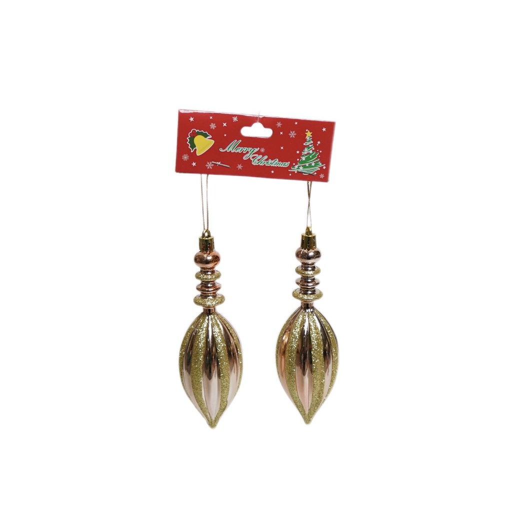 PCH-06  زينة شجرة ذهبي و وردي شكل مغزلي 2 قطع