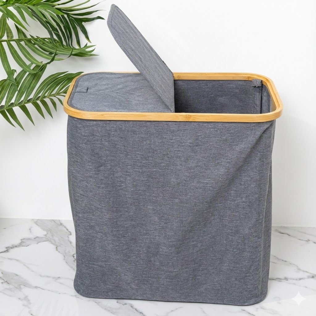 MZL3-18 سلة ملابس قماش رصاصي قسمين