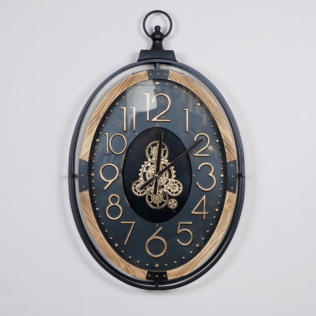 O5-02  ساعة جدارية ميكانيك دائرية بيضوية 76*56 خشب وحديد
