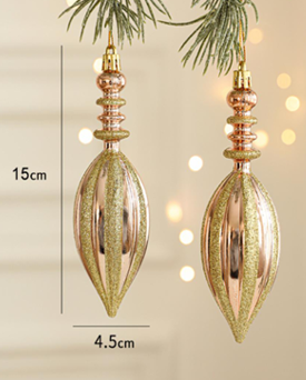 PCH-06  زينة شجرة ذهبي و وردي شكل مغزلي 2 قطع