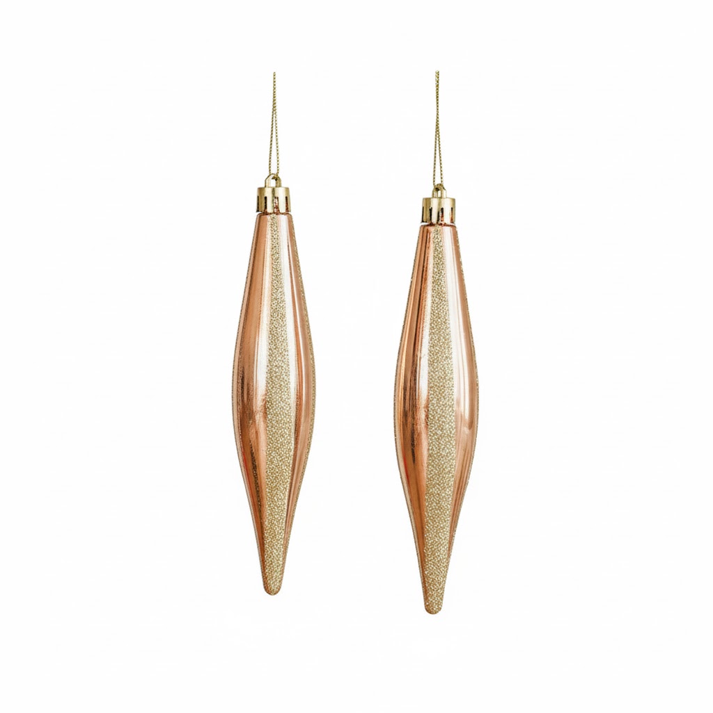 PCH-07  زينة شجرة ذهبي و وردي طويلة 2 قطع